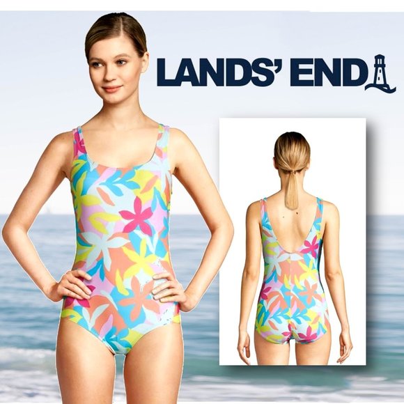 LAND'S END Graphic Floral One Piece  🏄  NEW!!! - Picture 1 of 13